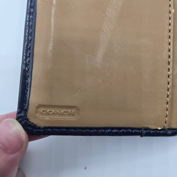 COACH Shiny Patent Leather Snap Card Case Wallet Navy Blue - Picture 8 of 10